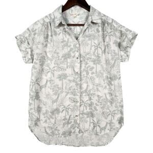 Jane and Delancey Womens Giraffe Print Button Down Blouse M White Safari Hi-Low